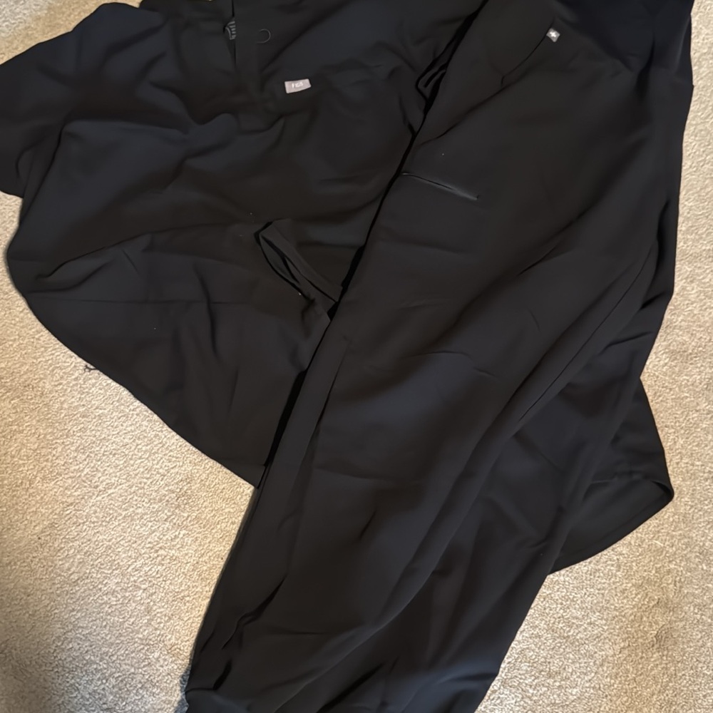 Figs Black maternity scrubs, Kitale top and Zamora jogger bottoms